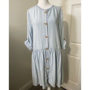 Sanctuary Anthropologie Women's Denim Button-Front Shirt dress Light Blue Small